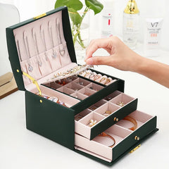 Multi Functional Three Layer Leather Jewelry Box