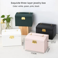 Multi Functional Three Layer Leather Jewelry Box