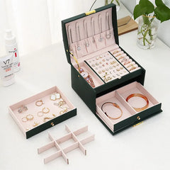 Multi Functional Three Layer Leather Jewelry Box