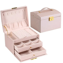 Multi Functional Three Layer Leather Jewelry Box