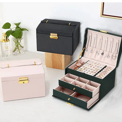 Multi Functional Three Layer Leather Jewelry Box