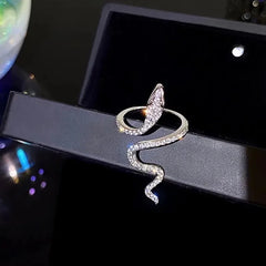 Gothic Rhinestones Open Snake Ring